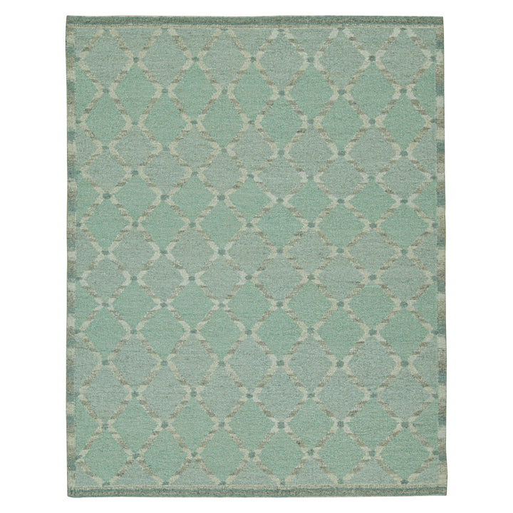 Green Flatweave Swedish Inspired Wool Rug - 9'3" x 11'9"