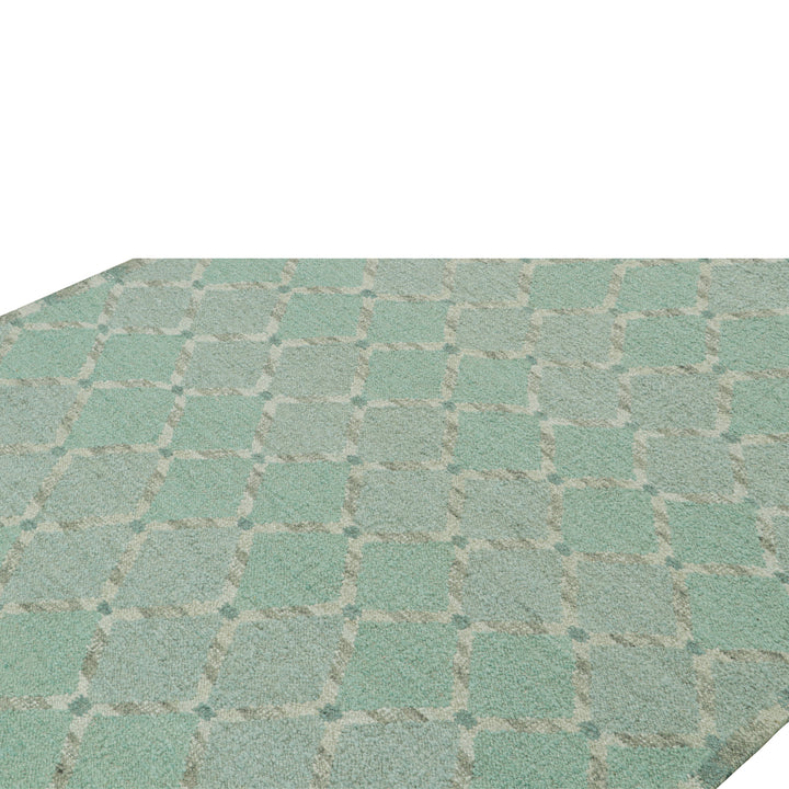 Green Flatweave Swedish Inspired Wool Rug - 9'3" x 11'9"