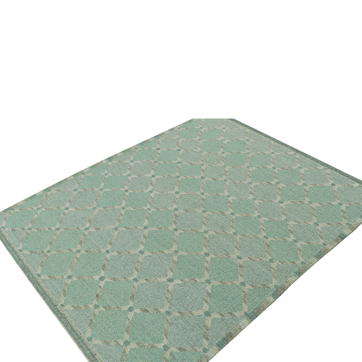 Green Flatweave Swedish Inspired Wool Rug - 9'3" x 11'9"
