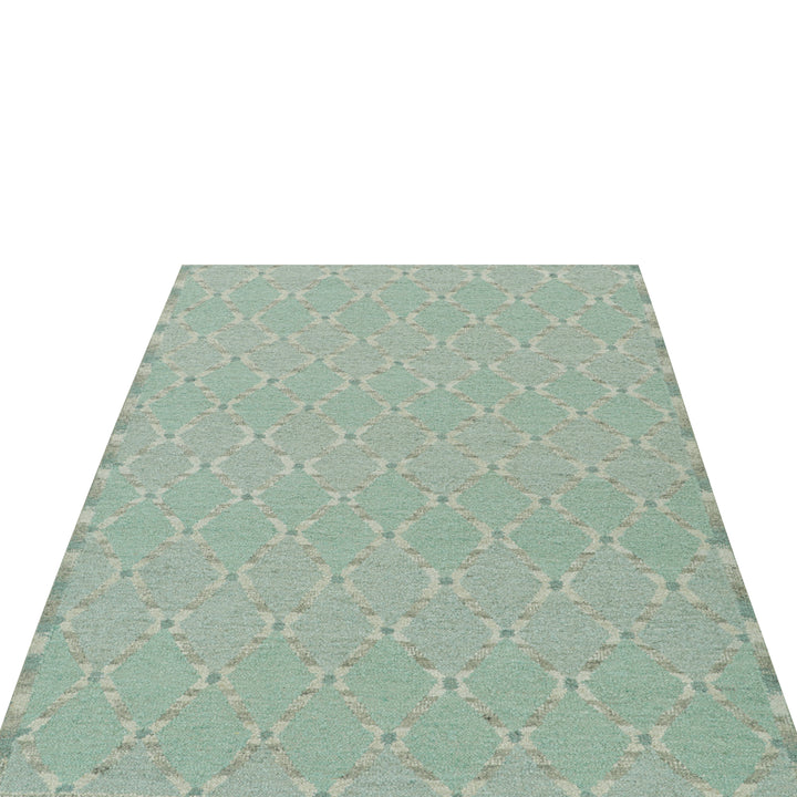 Green Flatweave Swedish Inspired Wool Rug - 9'3" x 11'9"