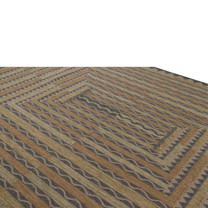 Brown Flatweave Swedish Inspired Wool Rug - 9'2" x 12'2"
