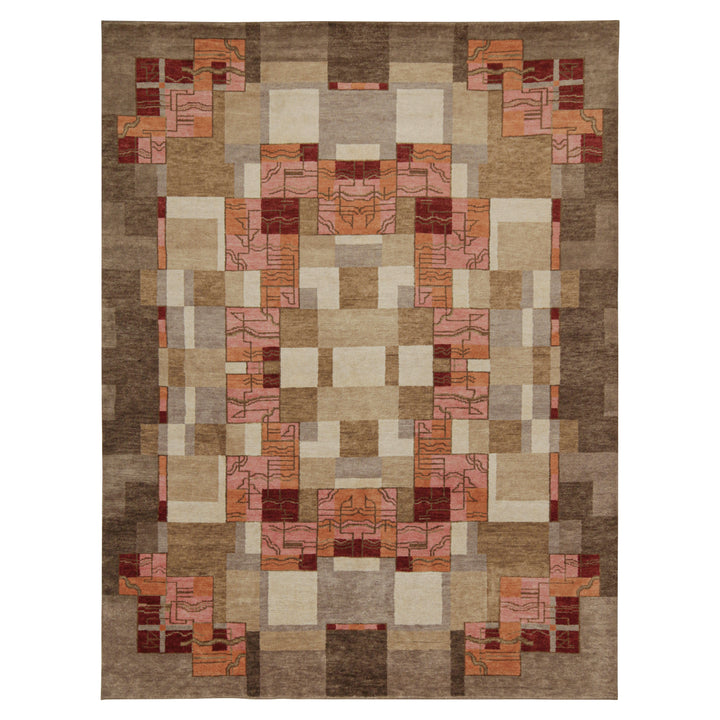 Brown Transitional Art Deco Wool Rug - 8'2" x 11'8"