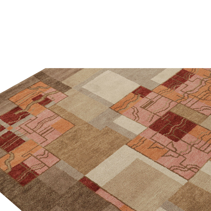 Brown Transitional Art Deco Wool Rug - 8'2" x 11'8"