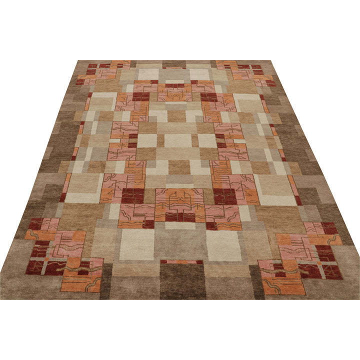 Brown Transitional Art Deco Wool Rug - 8'2" x 11'8"