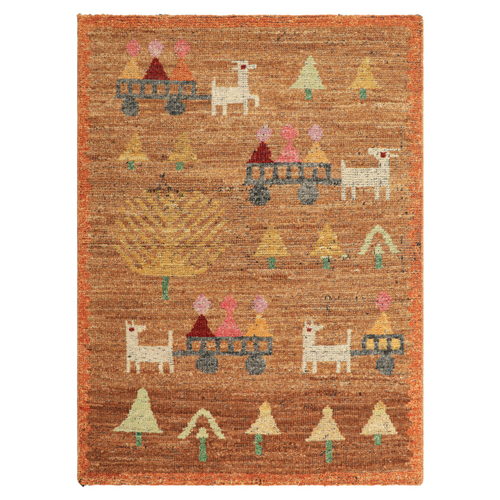 Orange Transitional Swedish Inspired Wool Rug - 2'2" x 3'