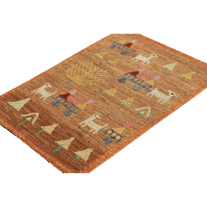 Orange Transitional Swedish Inspired Wool Rug - 2'2" x 3'