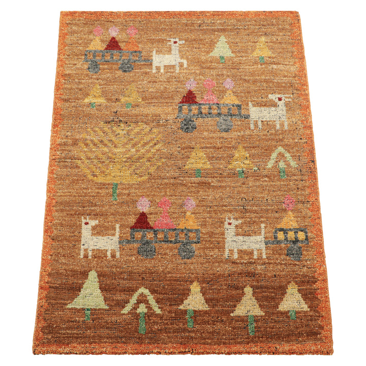 Orange Transitional Swedish Inspired Wool Rug - 2'2" x 3'