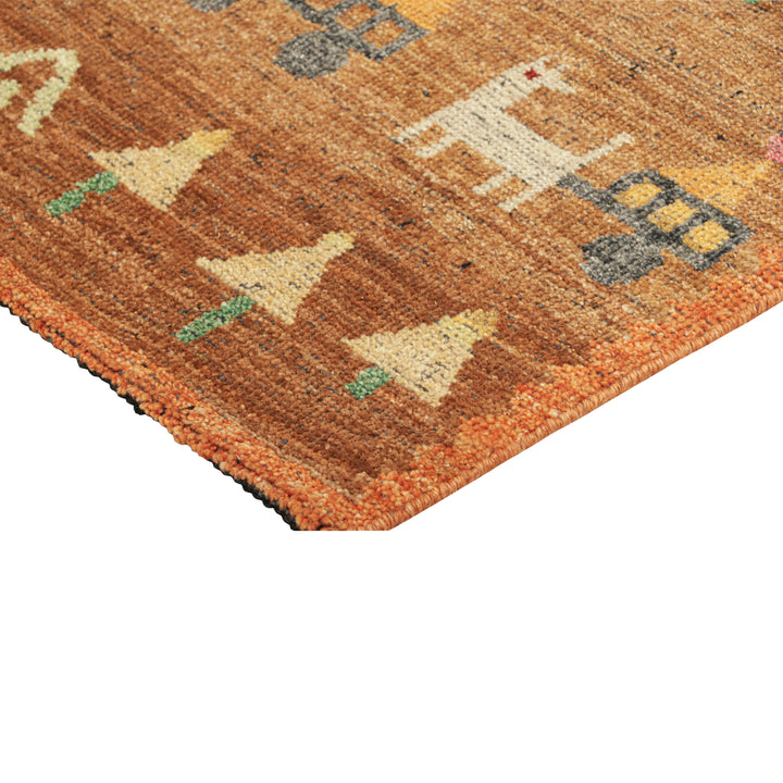 Orange Transitional Swedish Inspired Wool Rug - 2'2" x 3'