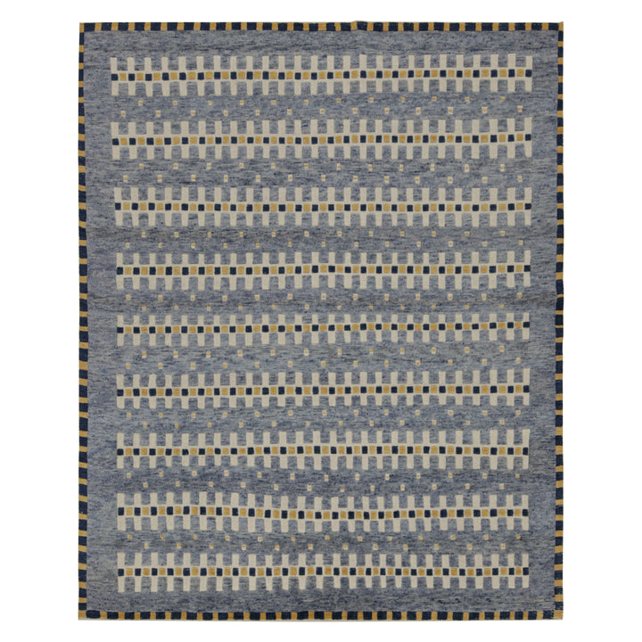 Blue Transitional Swedish Inspired Wool Rug - 8'1" x 9'11"