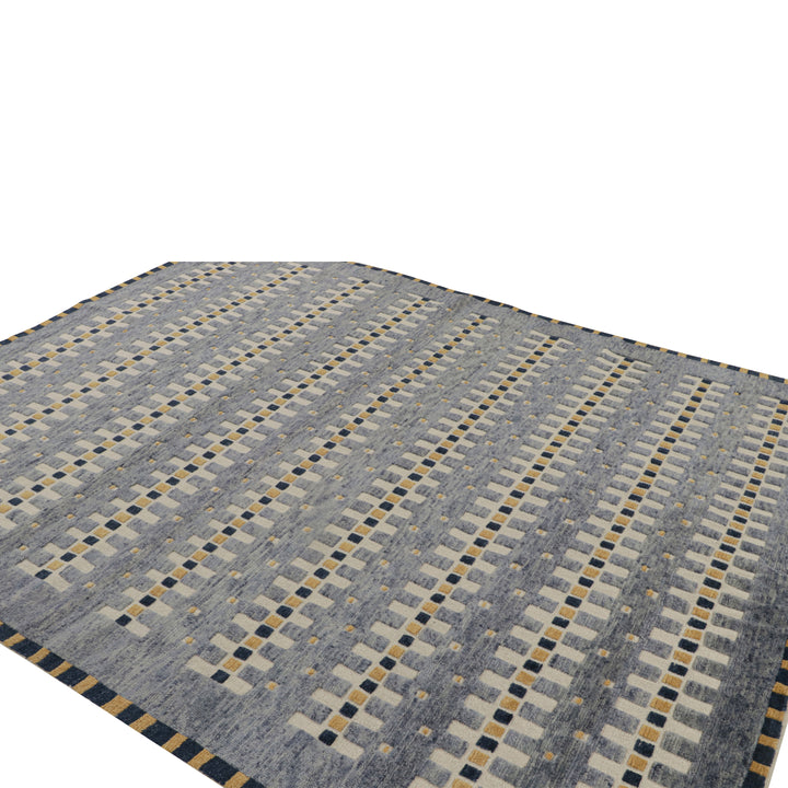 Blue Transitional Swedish Inspired Wool Rug - 8'1" x 9'11"