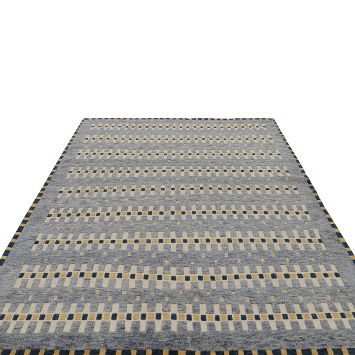 Blue Transitional Swedish Inspired Wool Rug - 8'1" x 9'11"