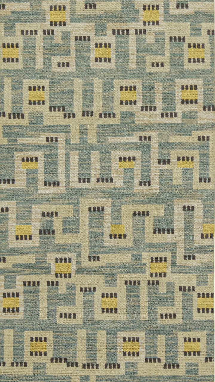 Blue Transitional Swedish Inspired Wool Runner - 4'1" x 9'5"