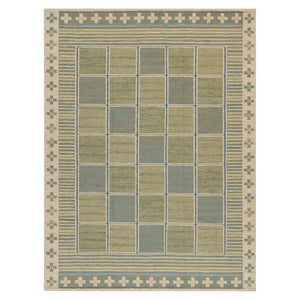 Green Flatweave Swedish Inspired Wool Rug - 6' x 9'