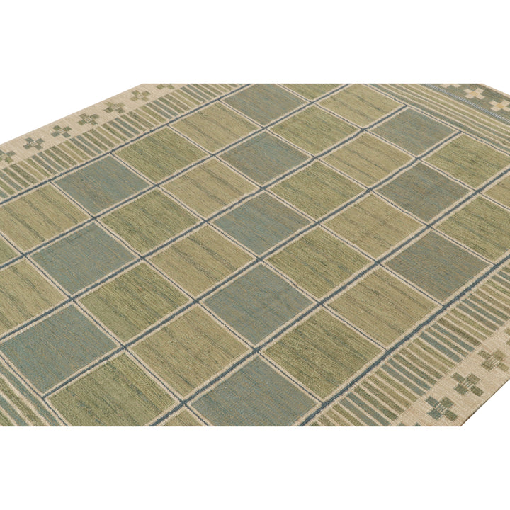 Green Flatweave Swedish Inspired Wool Rug - 6' x 9'