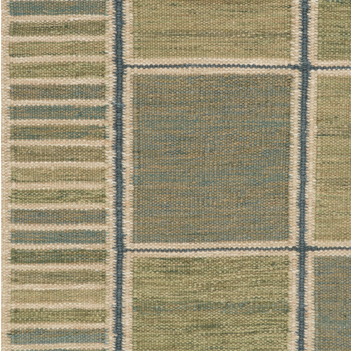 Green Flatweave Swedish Inspired Wool Rug - 6' x 9'