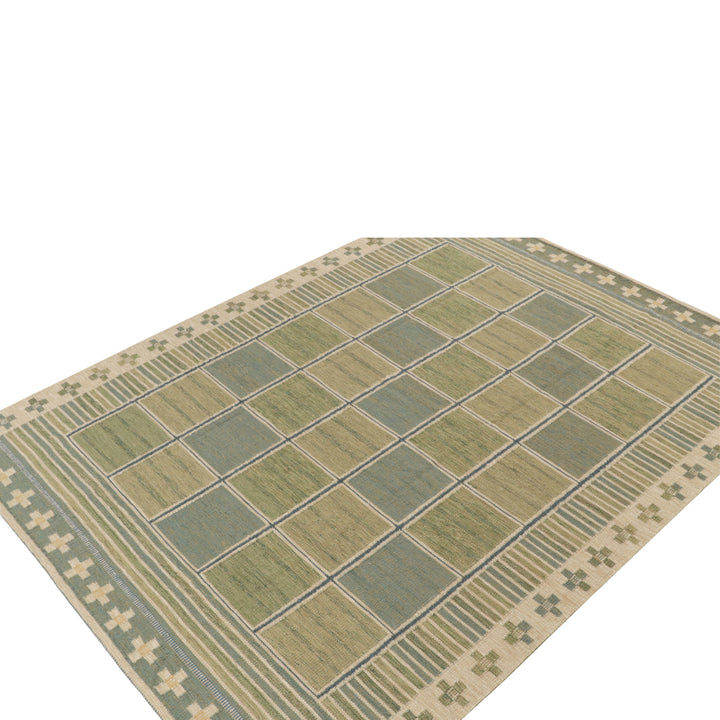 Green Flatweave Swedish Inspired Wool Rug - 6' x 9'
