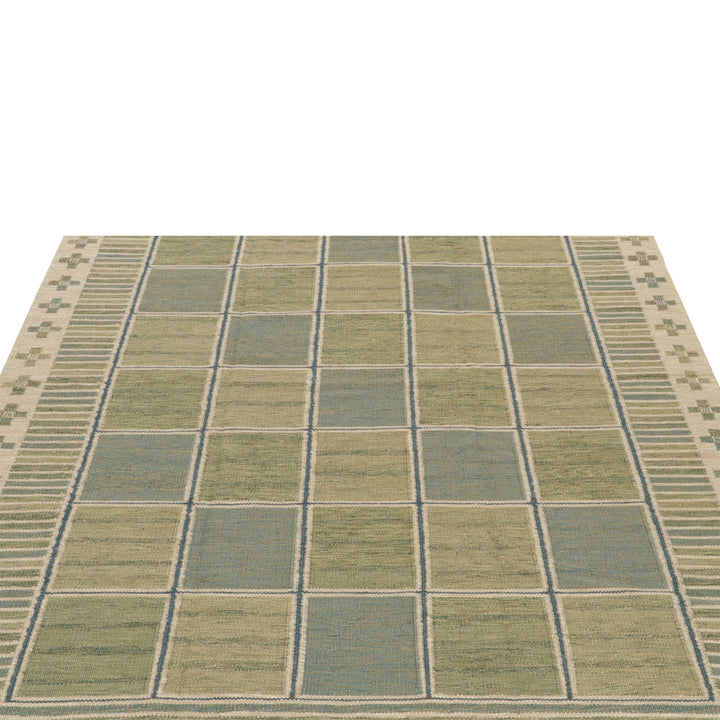 Green Flatweave Swedish Inspired Wool Rug - 6' x 9'