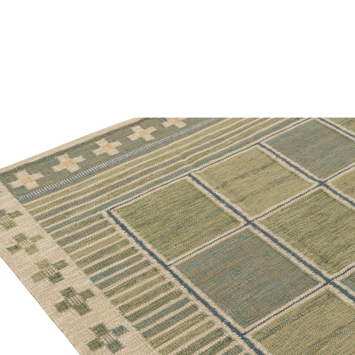 Green Flatweave Swedish Inspired Wool Rug - 6' x 9'