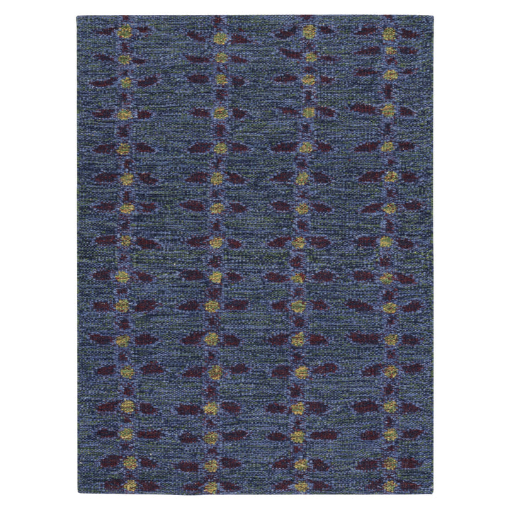 Blue Flatweave Swedish Inspired Wool Rug - 3'7" x 4'11"