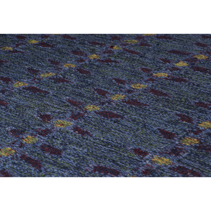 Blue Flatweave Swedish Inspired Wool Rug - 3'7" x 4'11"