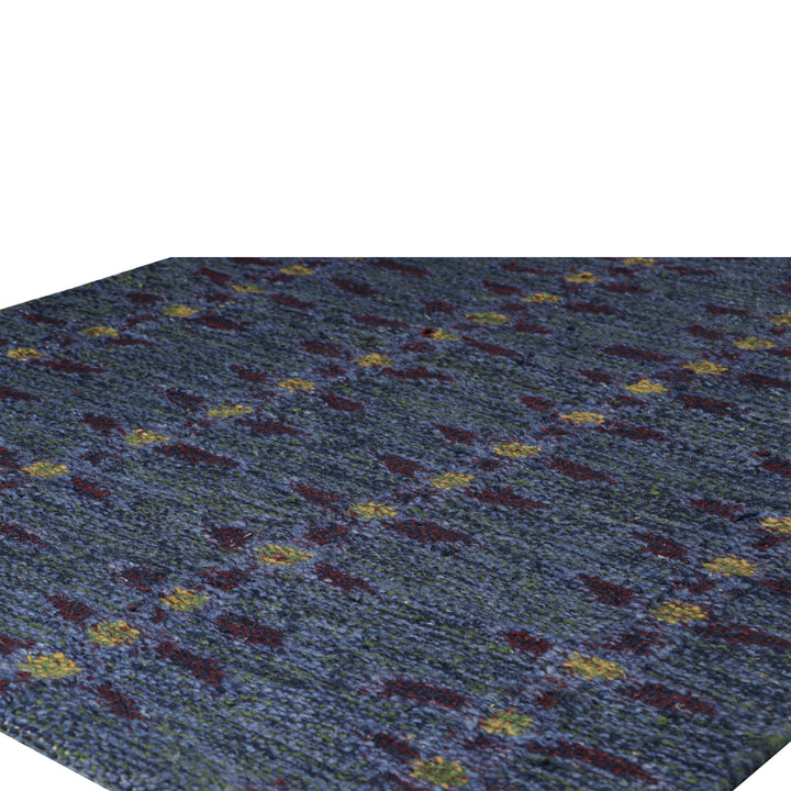 Blue Flatweave Swedish Inspired Wool Rug - 3'7" x 4'11"