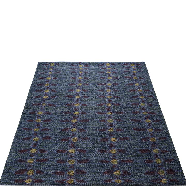 Blue Flatweave Swedish Inspired Wool Rug - 3'7" x 4'11"