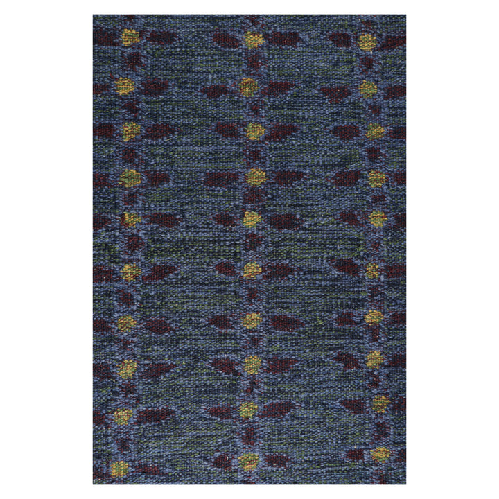 Blue Flatweave Swedish Inspired Wool Rug - 3'7" x 4'11"