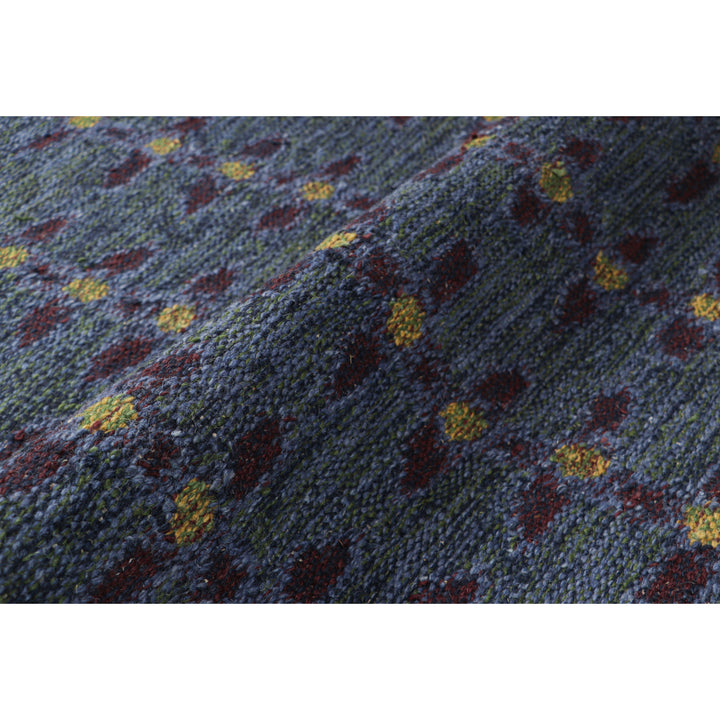 Blue Flatweave Swedish Inspired Wool Rug - 3'7" x 4'11"