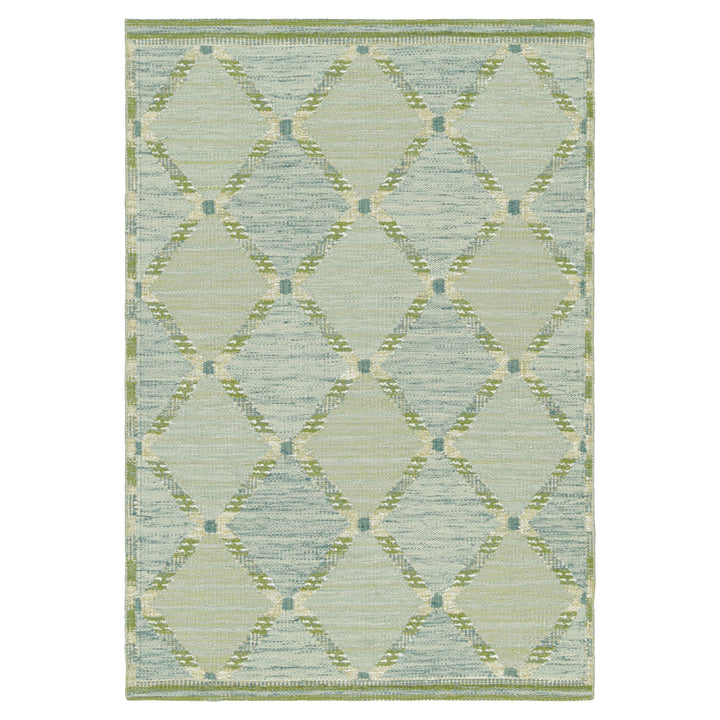 Green Flatweave Swedish Inspired Wool Rug - 4'1" x 6'