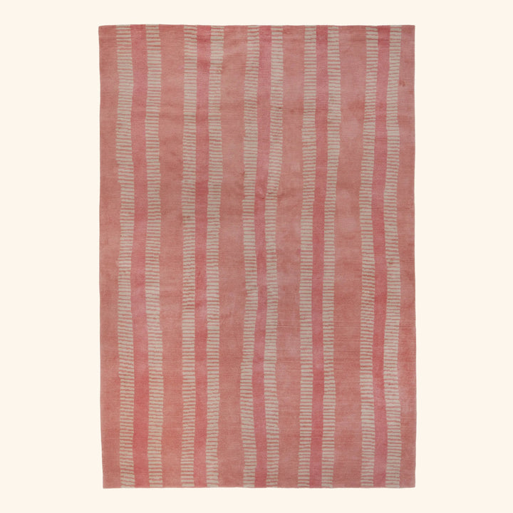 Pink Contemporary Tibetan Silk Wool Rug - 6' x 9'