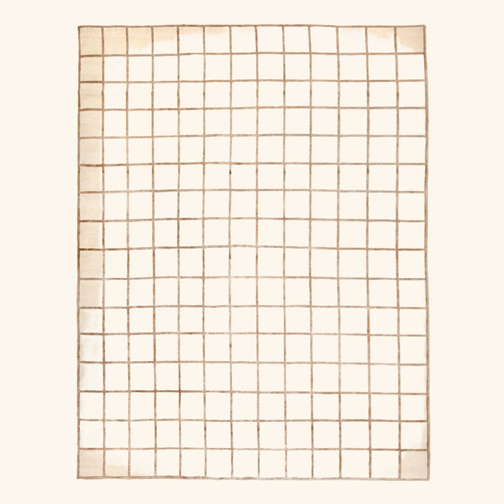 White & Brown Checkered Tibetan Linen Alpaca Blend Rug - 8' x 10'