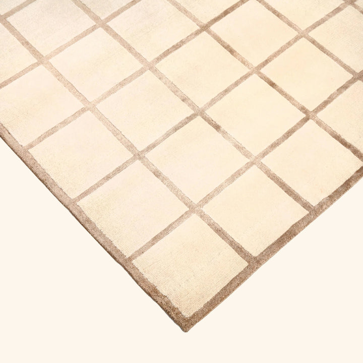 White & Brown Checkered Tibetan Linen Alpaca Blend Rug - 8' x 10'