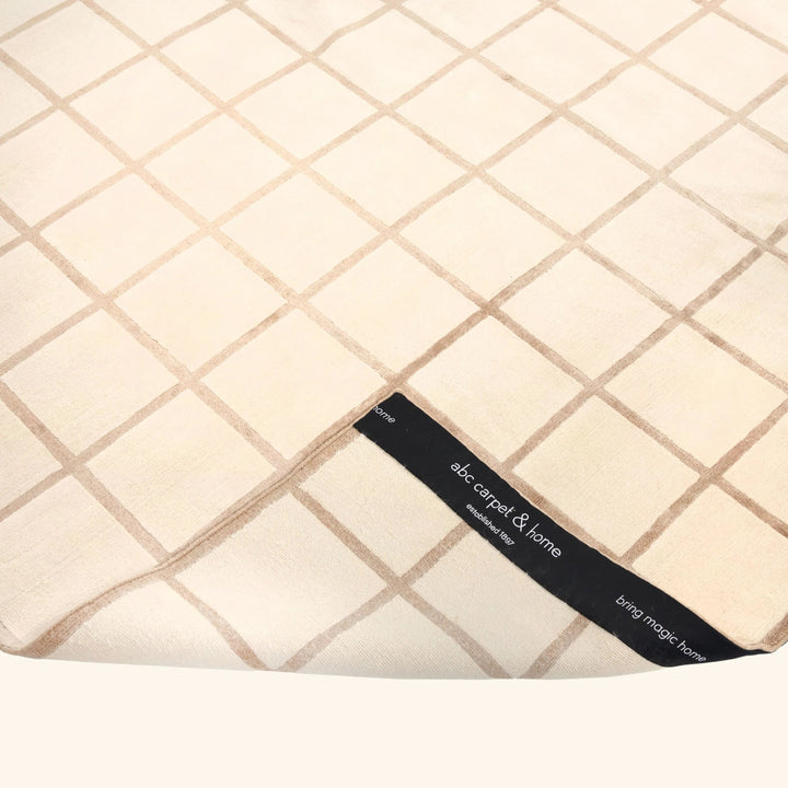 White & Brown Checkered Tibetan Linen Alpaca Blend Rug - 8' x 10'