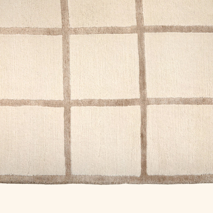 White & Brown Checkered Tibetan Linen Alpaca Blend Rug - 8' x 10'
