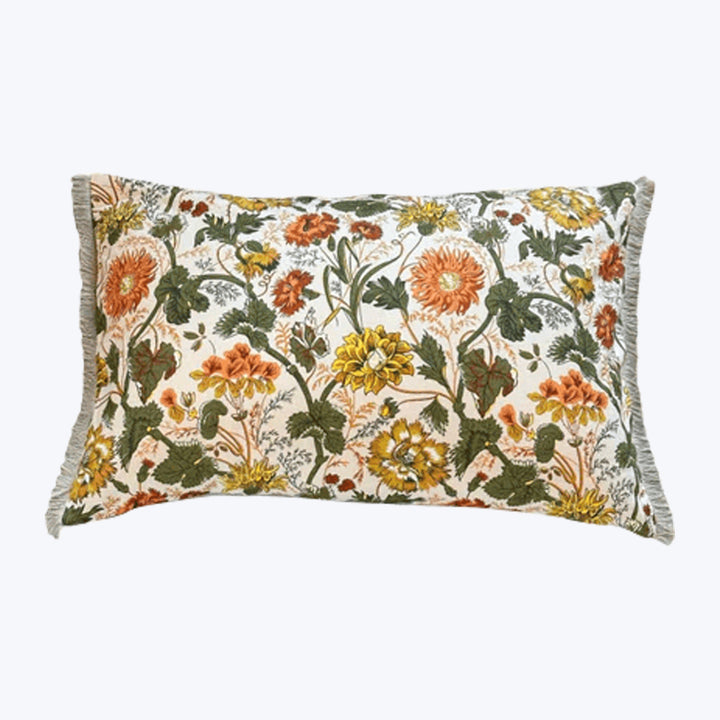 Vintage 1970s Floral Pint Lumbar Pillow 16" x 24"