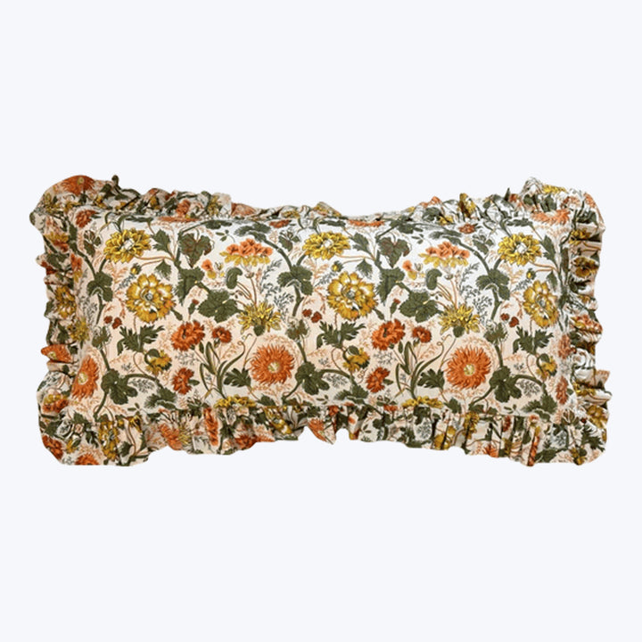 Vintage 1970s Floral Print Ruffle Pillow
