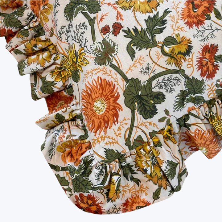 Vintage 1970s Floral Print Ruffle Pillow