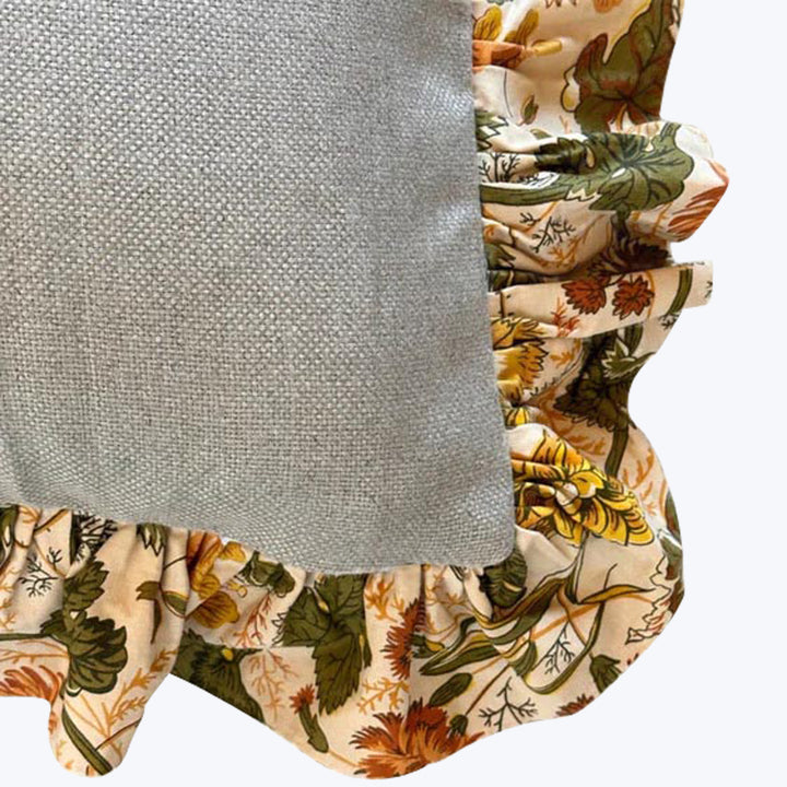 Vintage 1970s Floral Print Ruffle Pillow