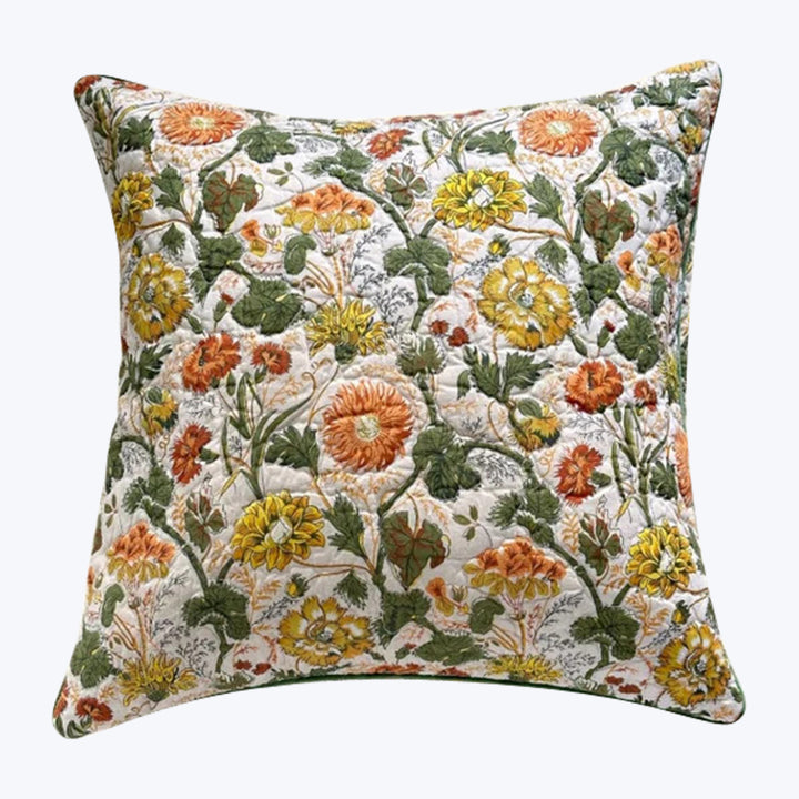 Vintage 1970s Floral Quilt Pillow 24" x 24"