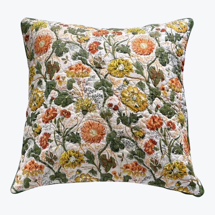 Vintage 1970s Floral Quilt Pillow 24" x 24"