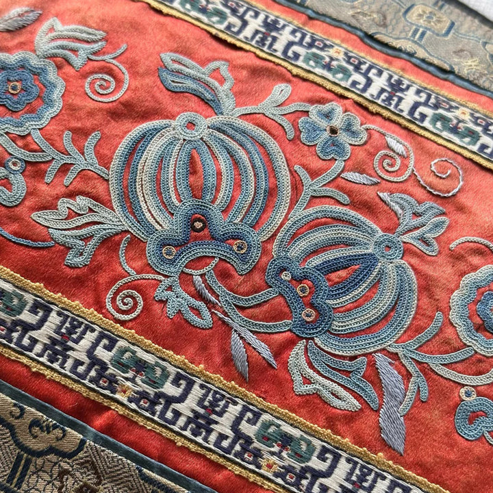 Vintage Silk Embroidery Lumbar Pillow