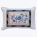 Vintage Silk Embroidery Lumbar Pillow, Blue Peony