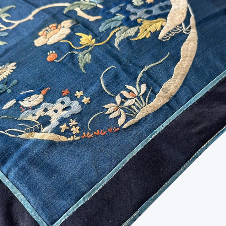 Vintage Silk Embroidery Pillow, Moon Garden