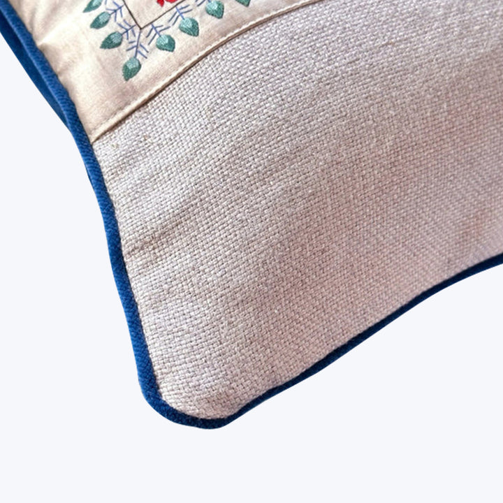 Vintage Silk Embroidery Lumbar Pillow, Floral Scroll