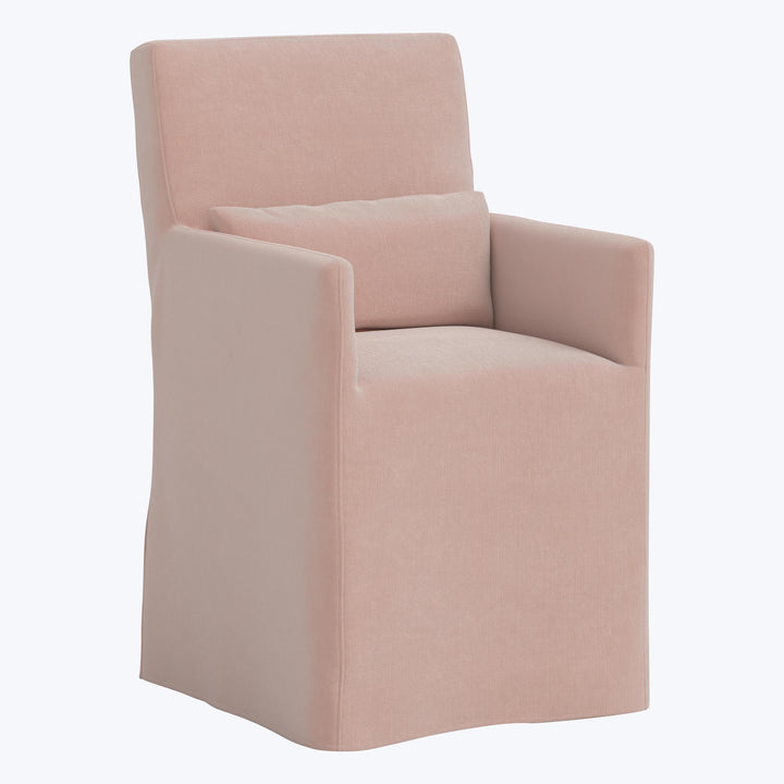 Rye Slipcover Dining Armchair Performance Velvet Pink Champagne
