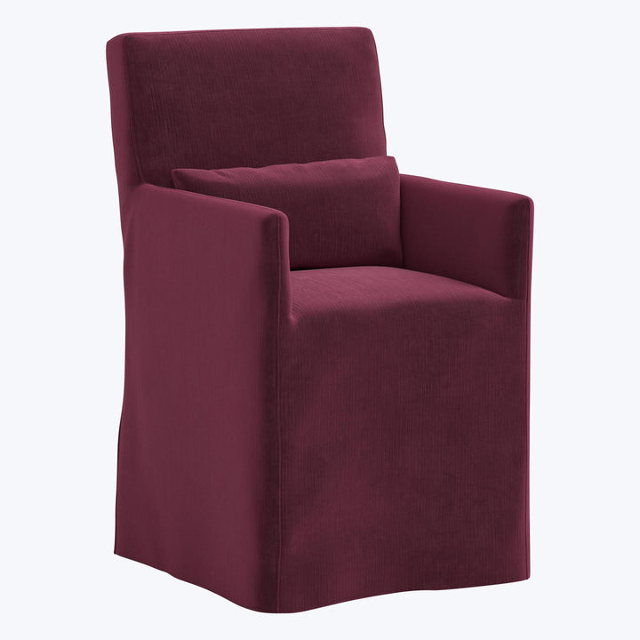 Rye Slipcover Dining Armchair Performance Velvet Raisin