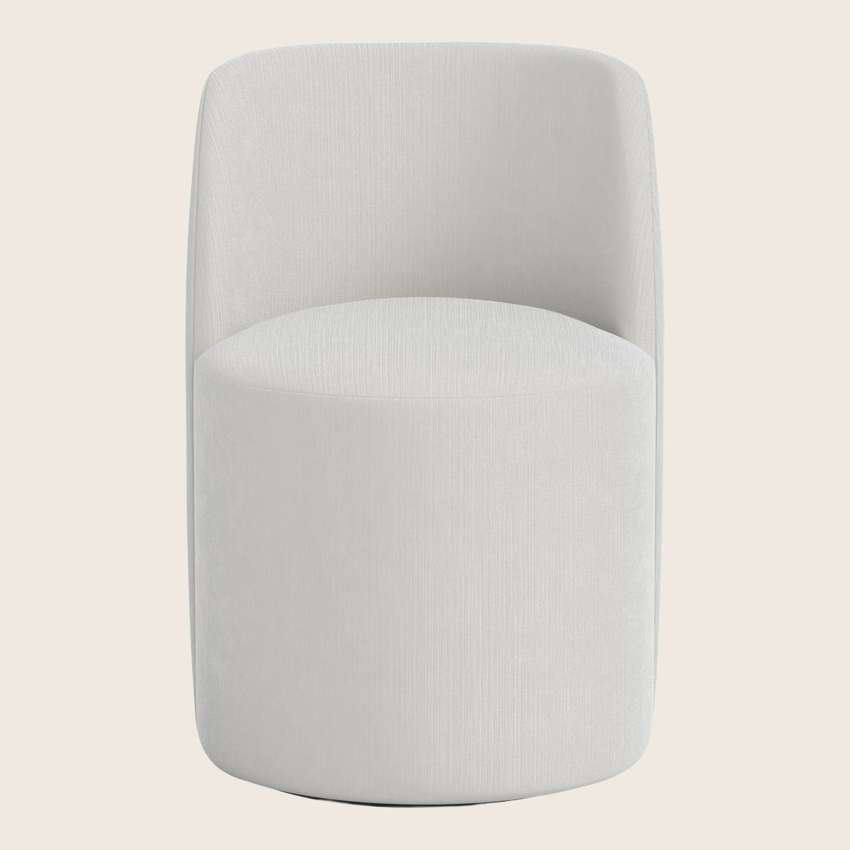 White upholstered swivel dining chair on a plain background.