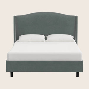 Modern olive green bed frame with minimalist design and bedding. - hover