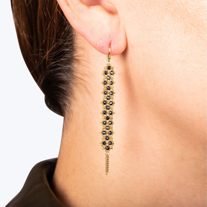 Long Black Diamond Textile Earring