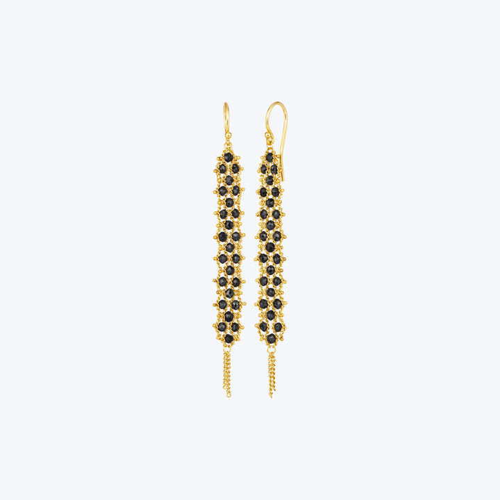 Long Black Diamond Textile Earring